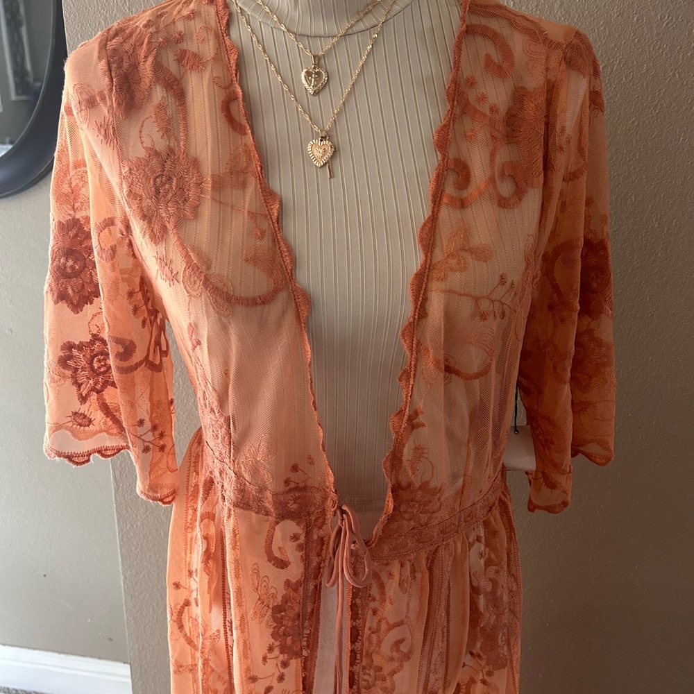 Rust lace embroidered detail cardigan - Picture 5 of 9